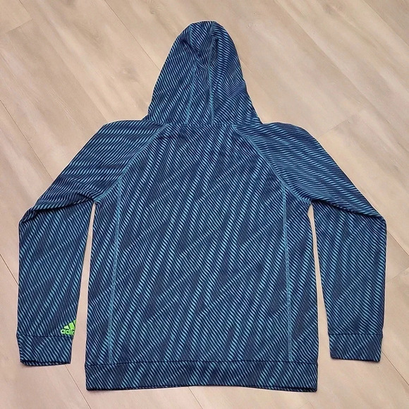 Adidas Blue Teal Wavy Pattern Hooded Long Sleeve Sweatshirt Youth Size XL‎ - Picture 4 of 11